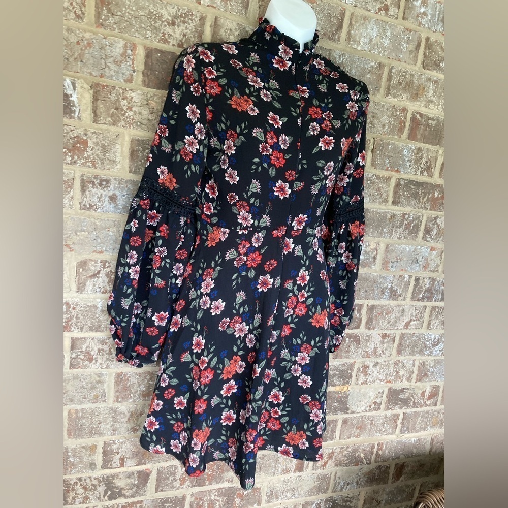 Free Generation Black Floral Mock Neck Dress S - Picture 2 of 11
